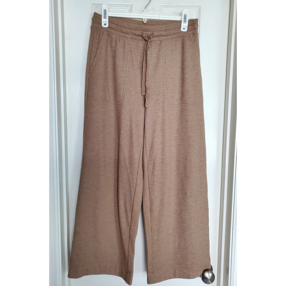 Lou & Grey Wide Leg Pants Taupe Waffle Knit Drawstring Lounge Casual Size S